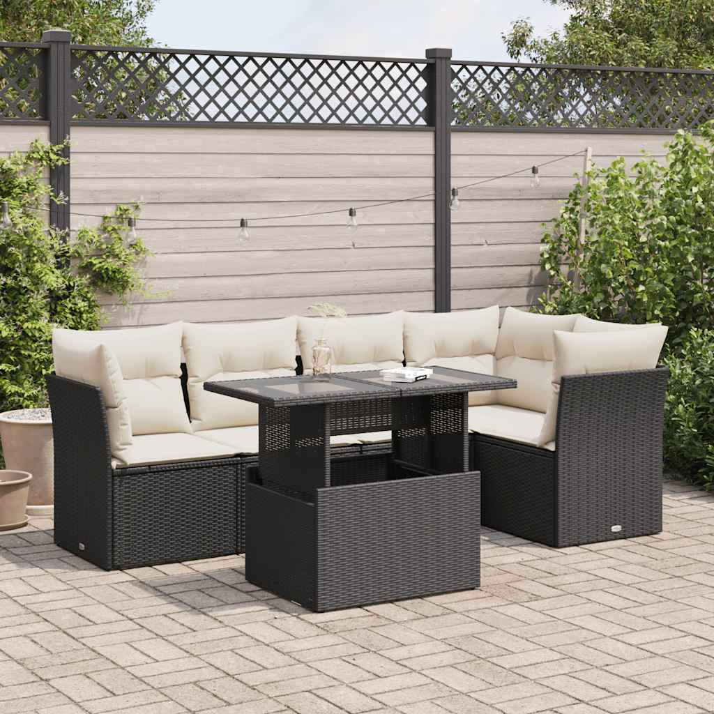 vidaXL 6-delige Loungeset met kussens poly rattan zwart