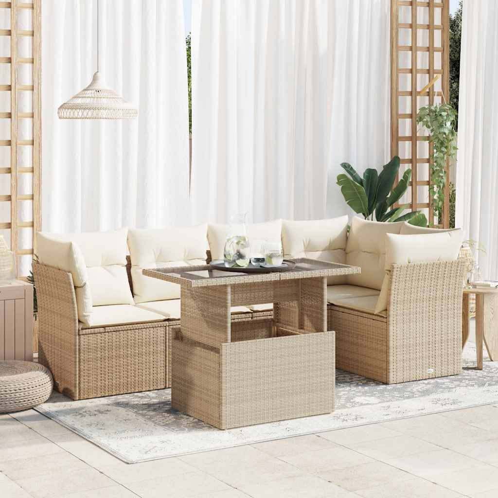 vidaXL 6-delige Loungeset met kussens poly rattan zwart