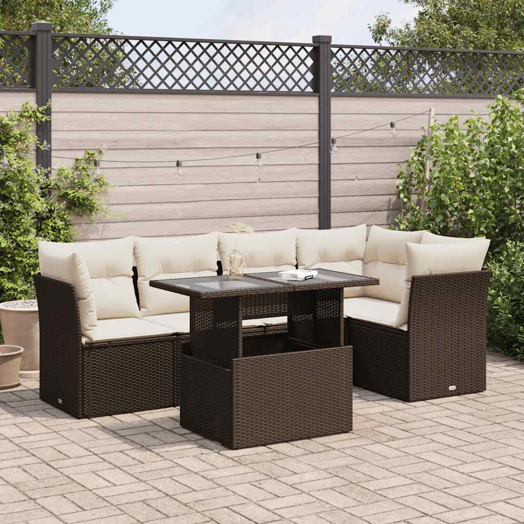 vidaXL 6-delige Loungeset met kussens poly rattan zwart