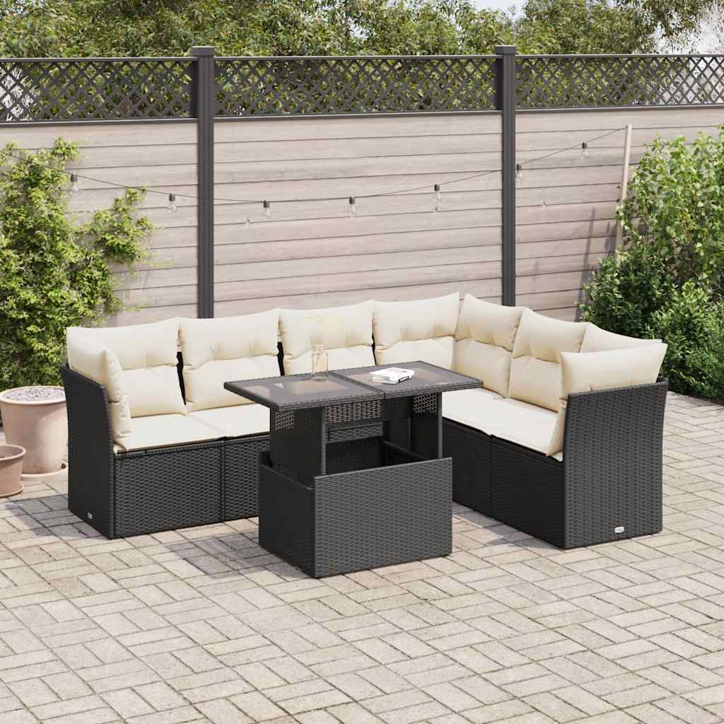vidaXL 7-Piece Lounge Set with Cushions Poly Rattan Black