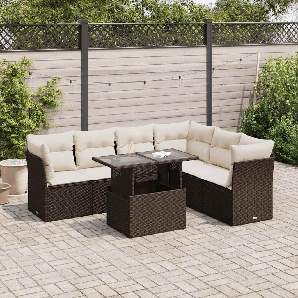 vidaXL 7-Piece Lounge Set with Cushions Poly Rattan Black