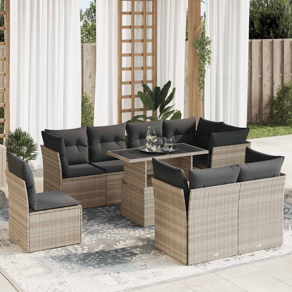 vidaXL 9-delige Loungeset met kussens poly rattan zwart