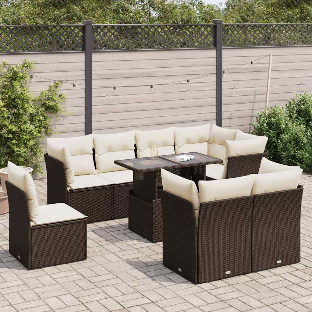 vidaXL 9-delige Loungeset met kussens poly rattan zwart