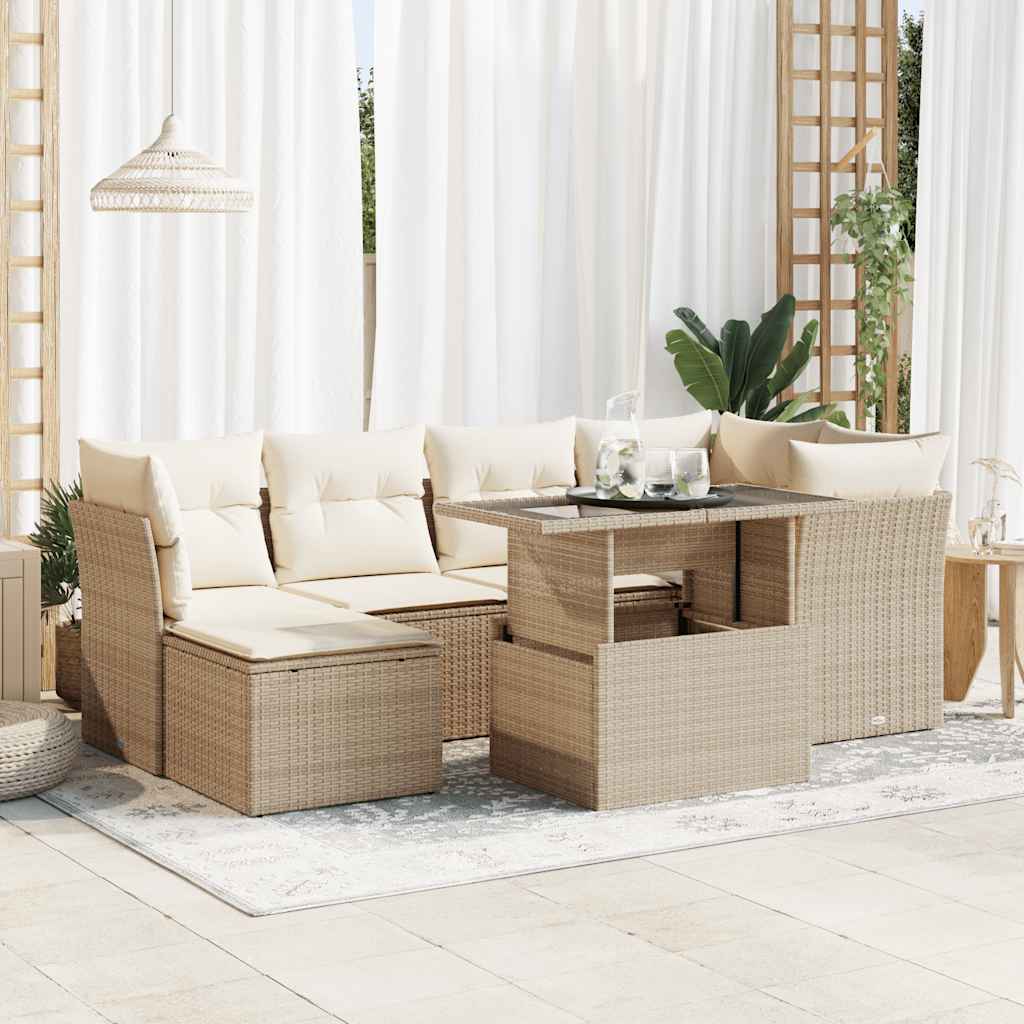 vidaXL 7-delige Loungeset met kussens poly rattan zwart