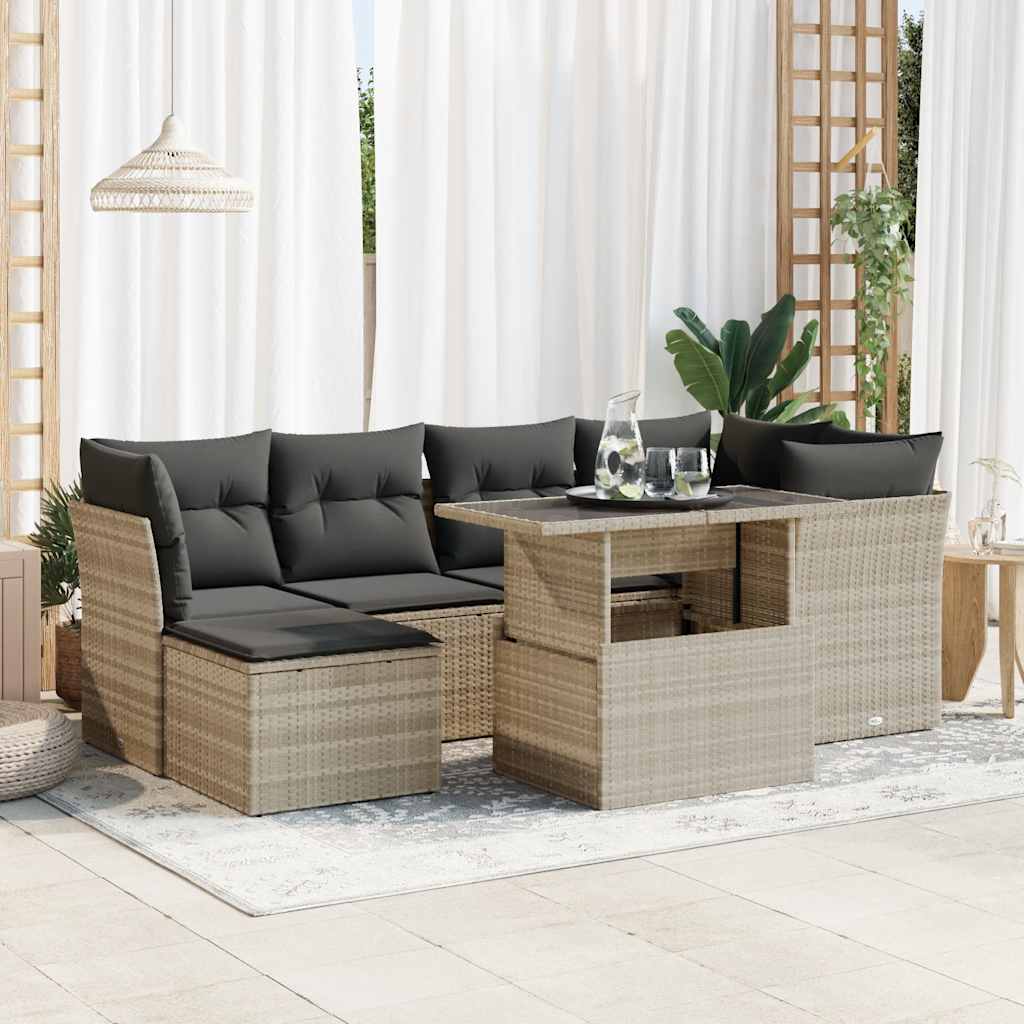 vidaXL 7-delige Loungeset met kussens poly rattan zwart