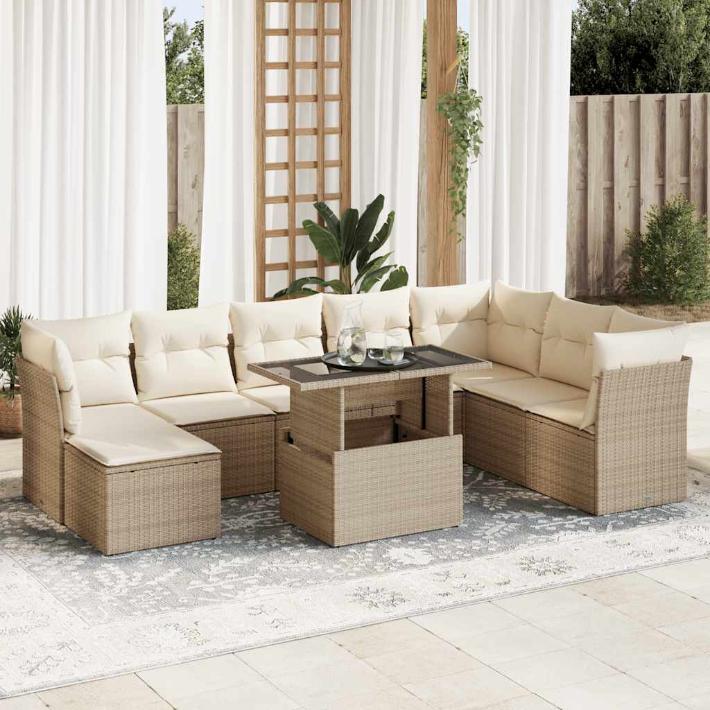 vidaXL 9-delige Loungeset met kussens poly rattan zwart