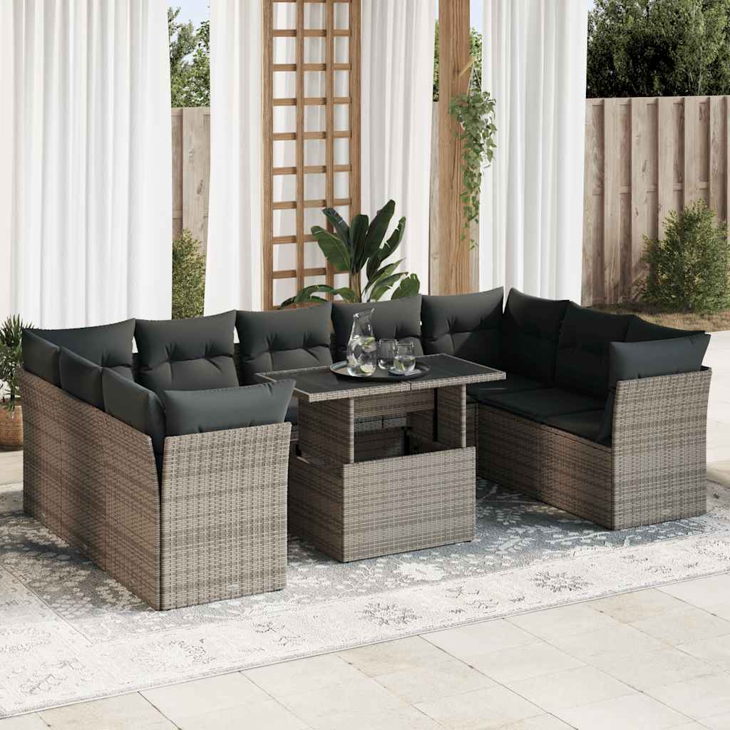 vidaXL 10-delige Loungeset met kussens poly rattan zwart