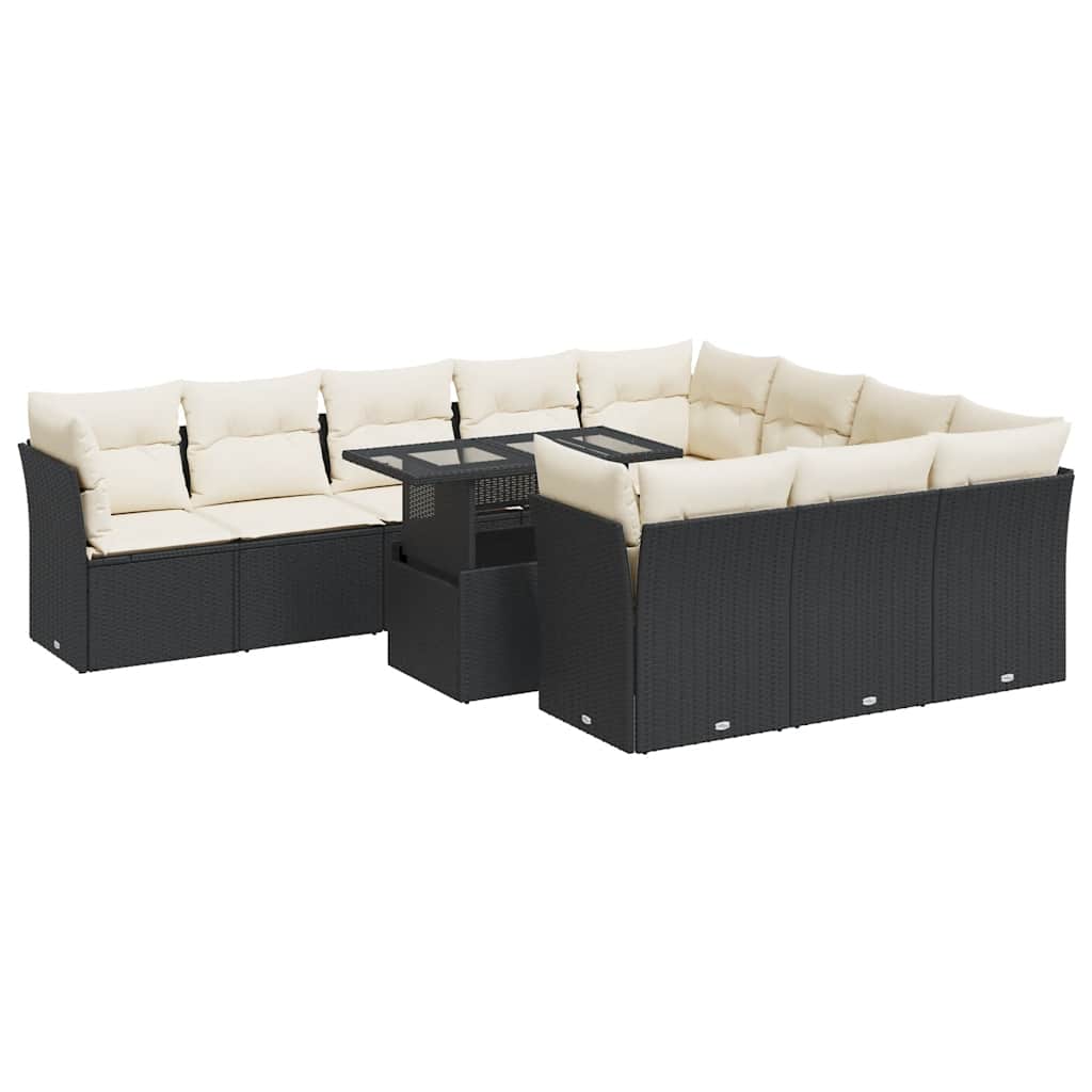 vidaXL 11-Piece Lounge Set with Cushions Poly Rattan Black