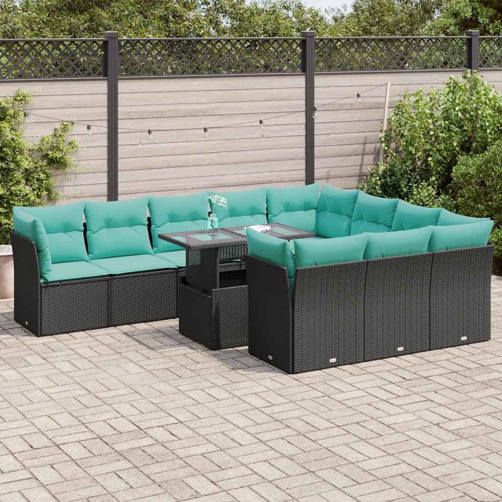 vidaXL 11-delige Loungeset met kussens poly rattan acacia grijs