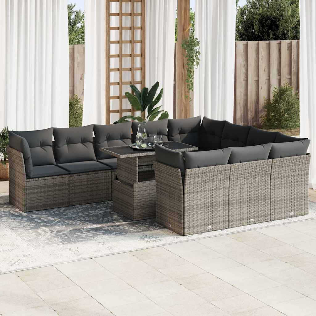 vidaXL 11-Piece Lounge Set with Cushions Poly Rattan Black