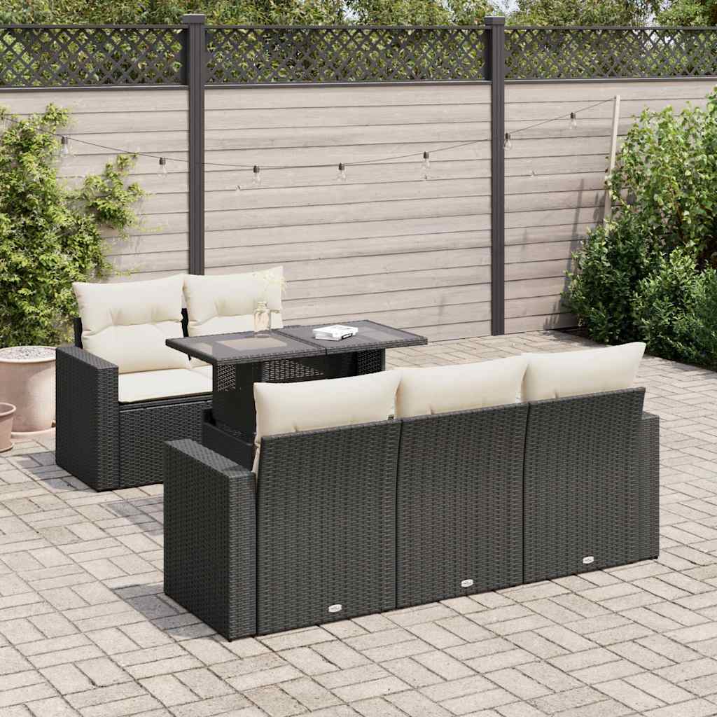 vidaXL 6-delige Loungeset met kussens poly rattan zwart