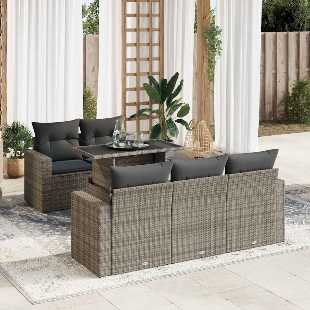 vidaXL 6-delige Loungeset met kussens poly rattan zwart