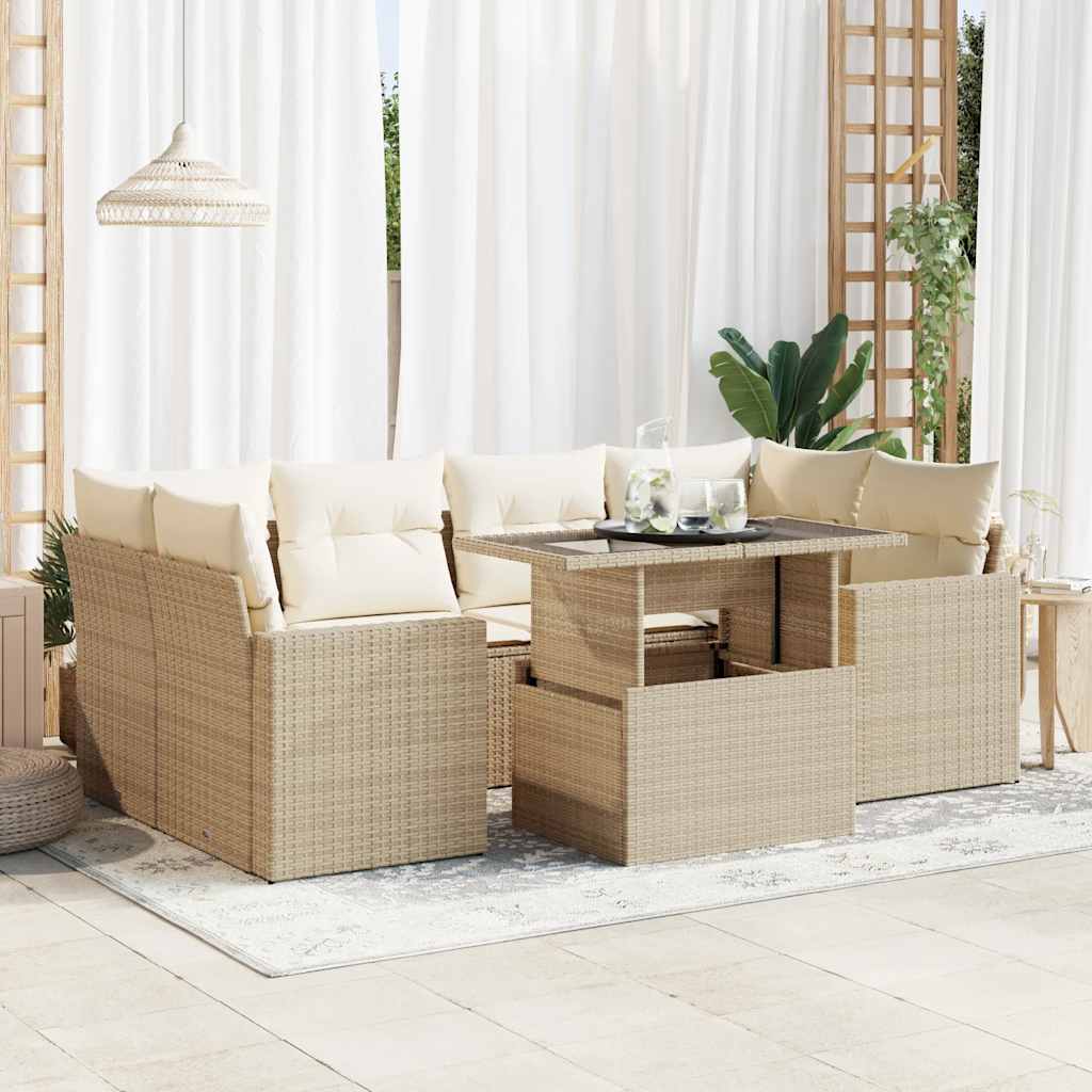 vidaXL 7-delige Loungeset met kussens poly rattan zwart