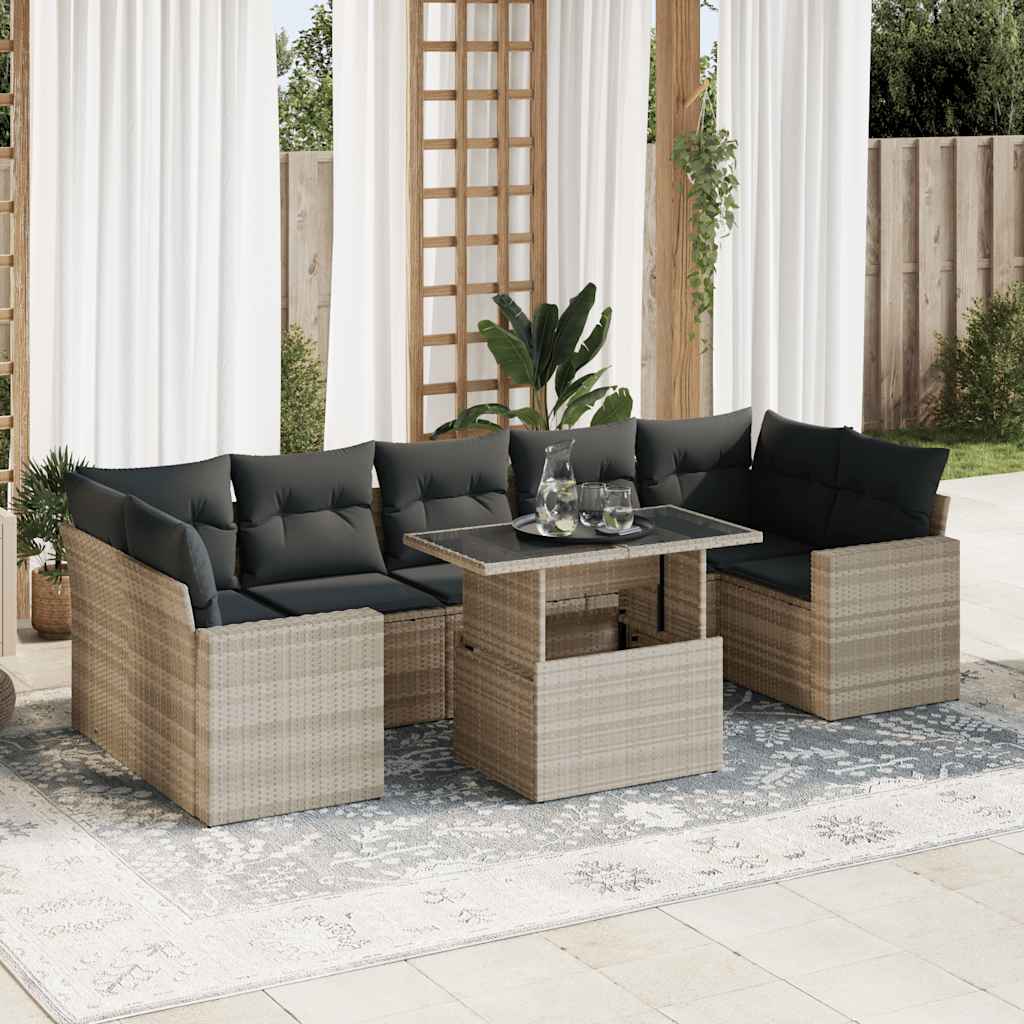 vidaXL 8-delige Loungeset met kussens poly rattan zwart
