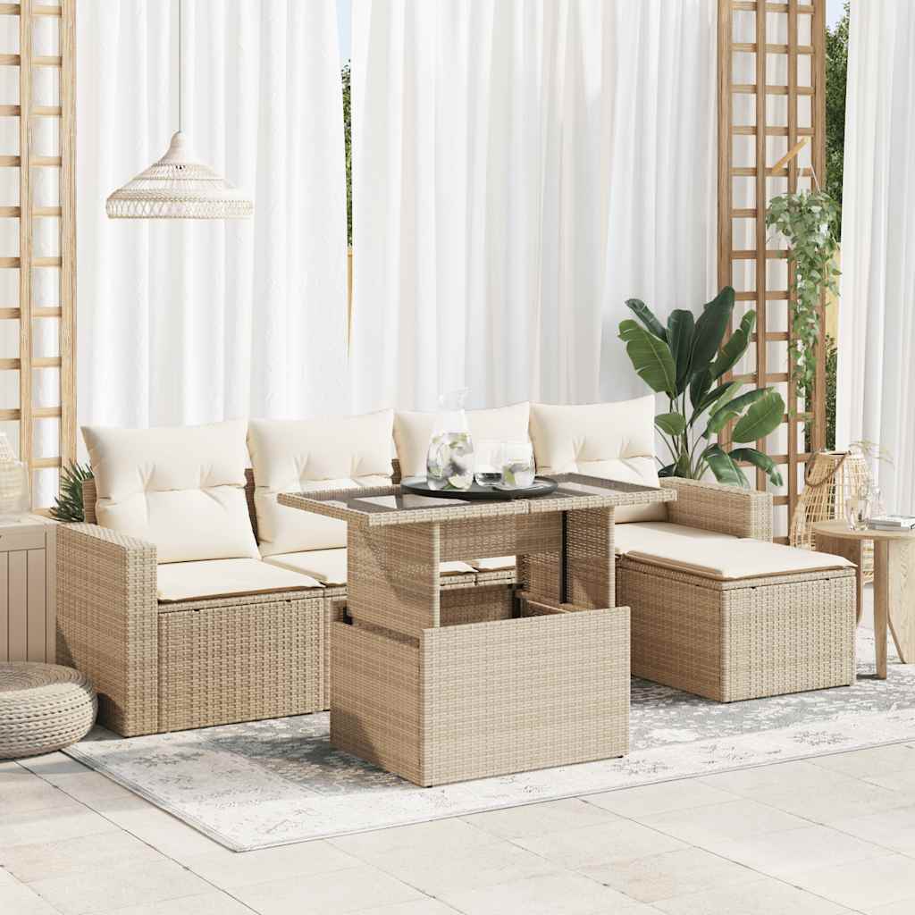 vidaXL 6-delige Loungeset met kussens poly rattan zwart