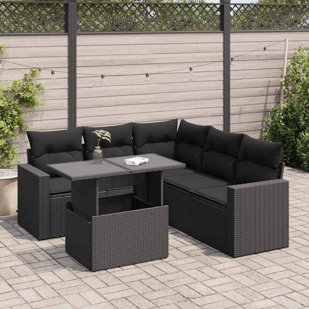 vidaXL 6-delige Loungeset met kussens poly rattan zwart