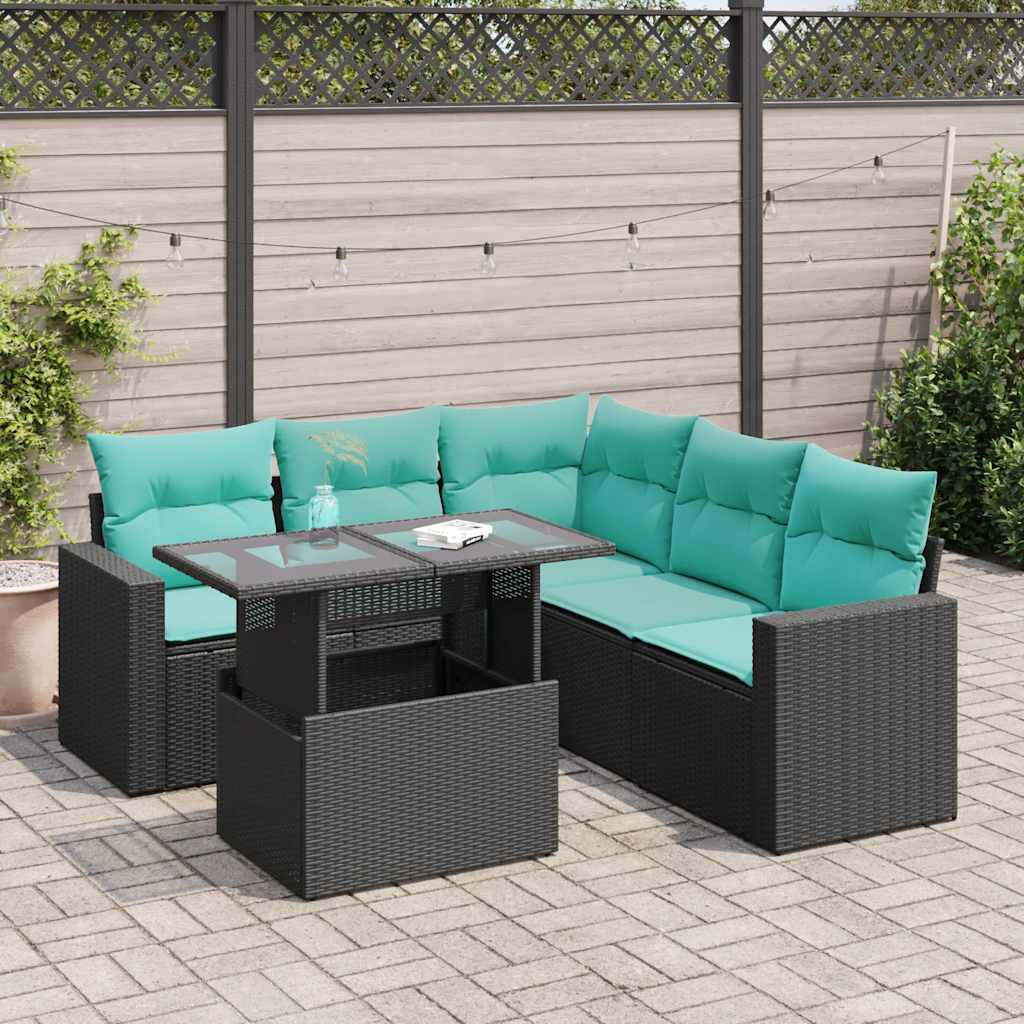 vidaXL 6-Piece Garden Sofa Set with Cushions Black Poly Rattan