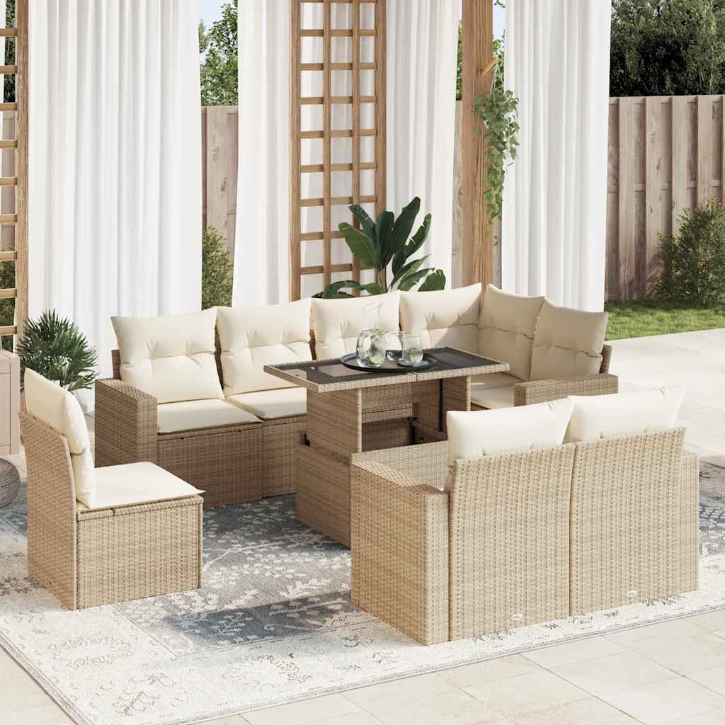 vidaXL 9-delige Loungeset met kussens poly rattan zwart