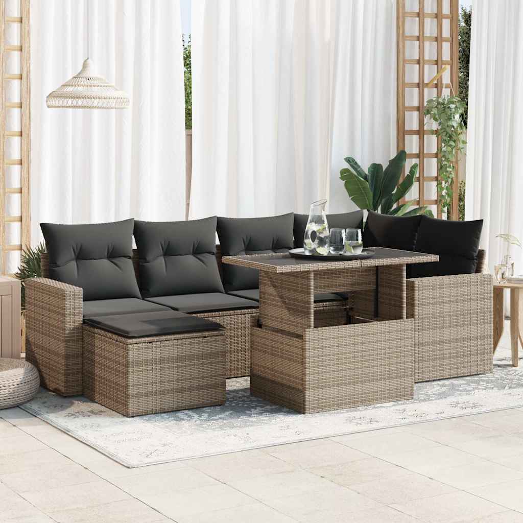 vidaXL 7-delige Loungeset met kussens poly rattan zwart