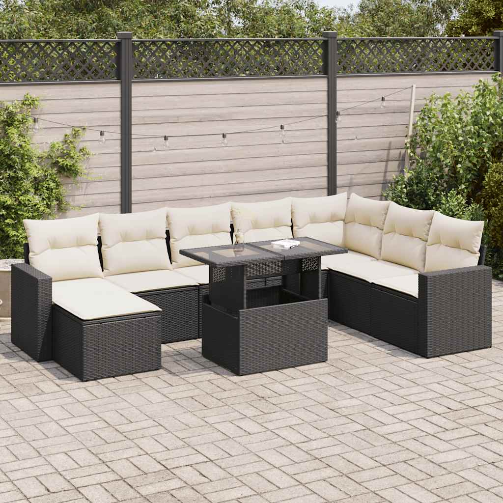 vidaXL 9-piece Poly Rattan Lounge Set with Cushions Black