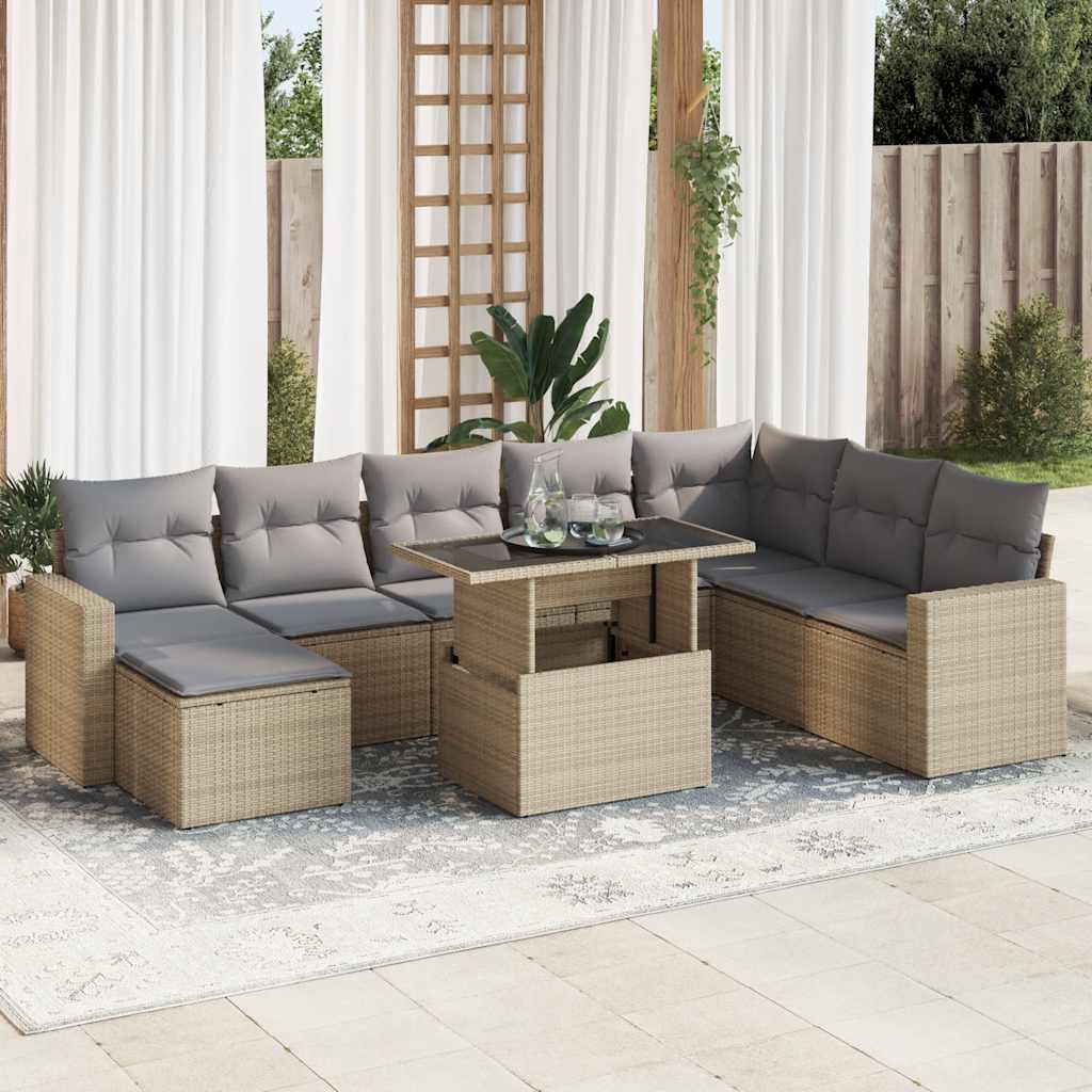 vidaXL 9-piece Poly Rattan Lounge Set with Cushions Black