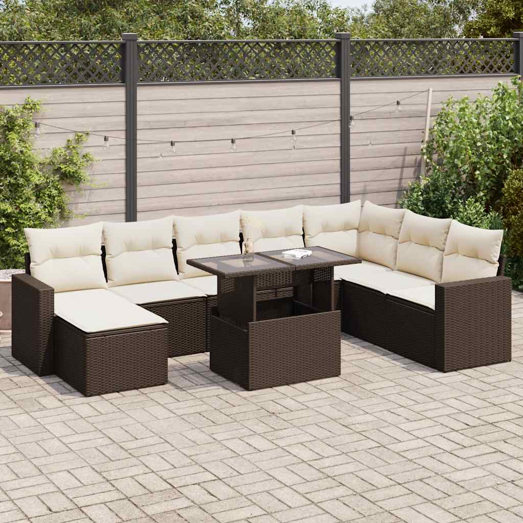 vidaXL 9-piece Poly Rattan Lounge Set with Cushions Black