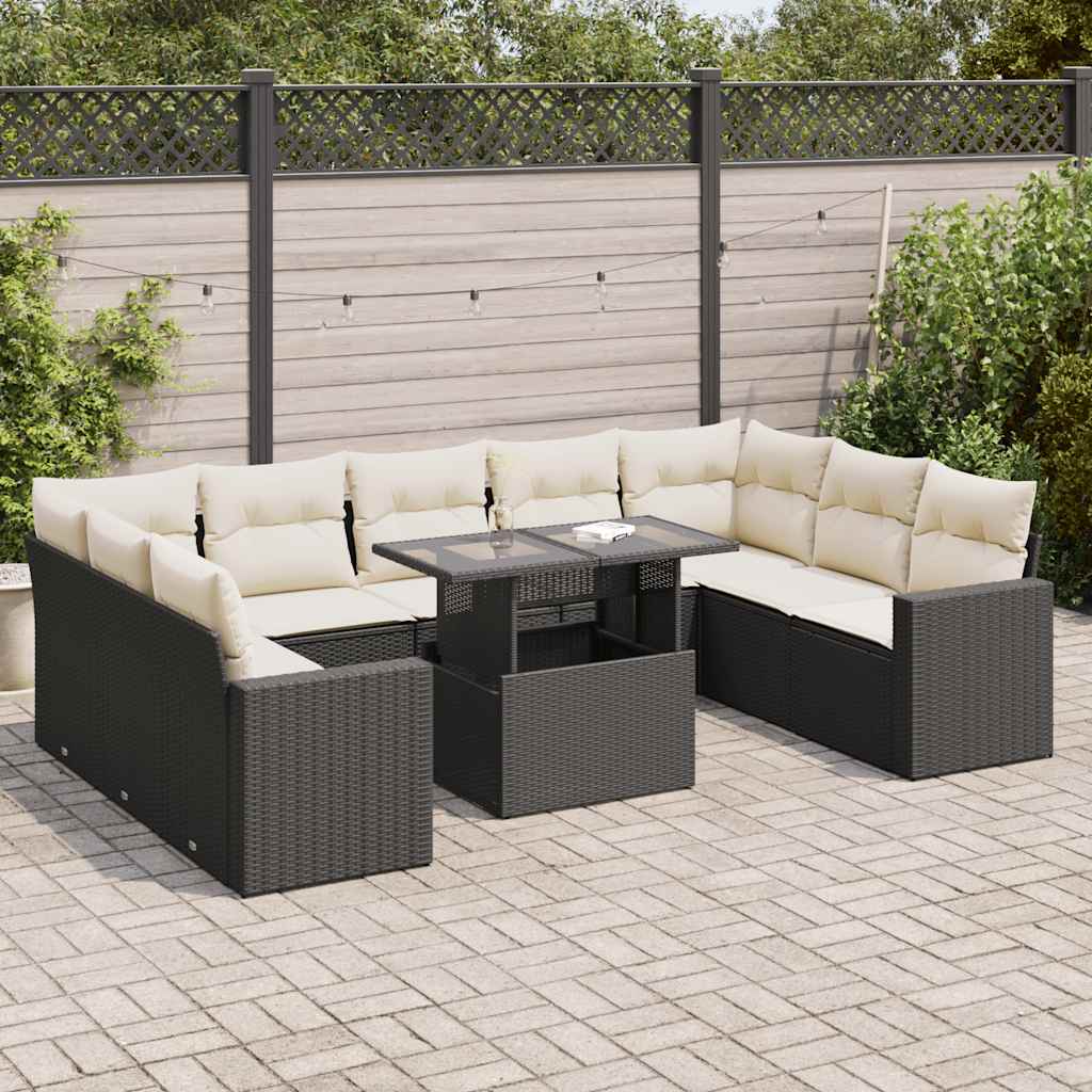 vidaXL 10-Piece Lounge Set with Cushions Poly Rattan Black