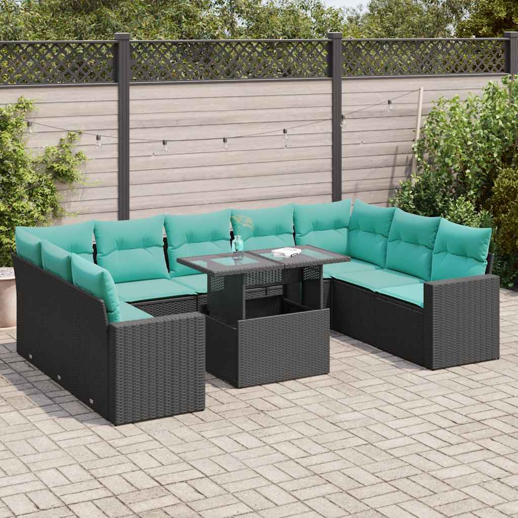 vidaXL 10-Piece Lounge Set with Cushions Poly Rattan Acacia Grey