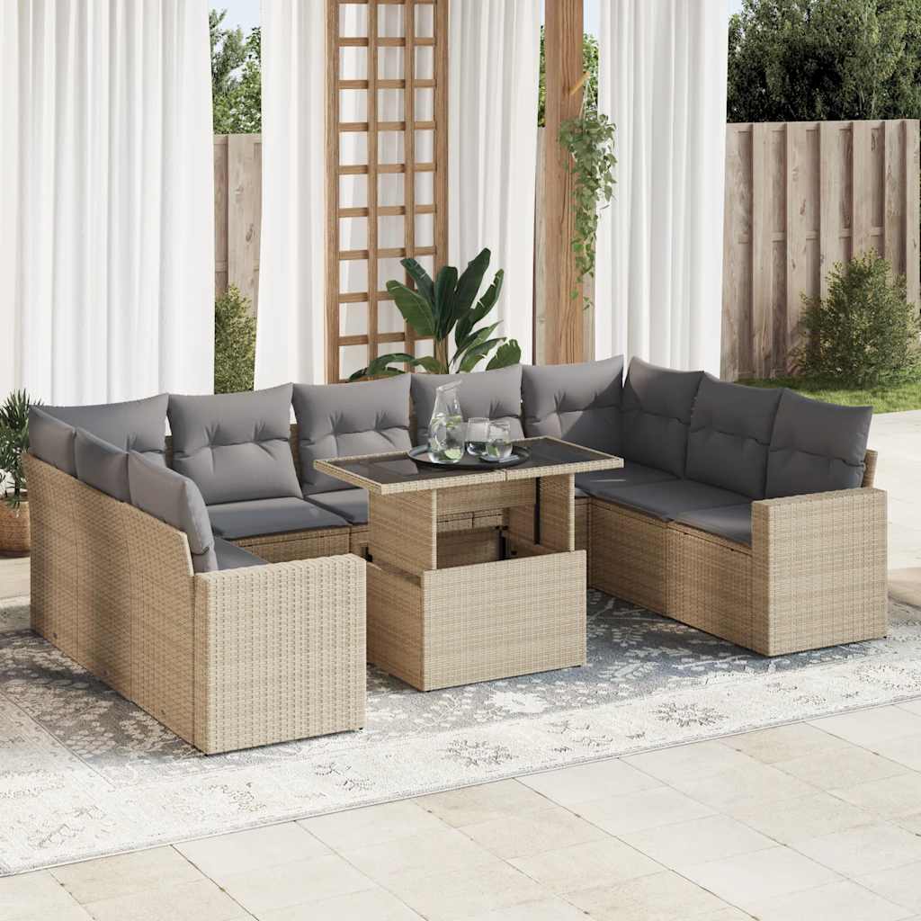 vidaXL 10-Piece Lounge Set with Cushions Poly Rattan Black