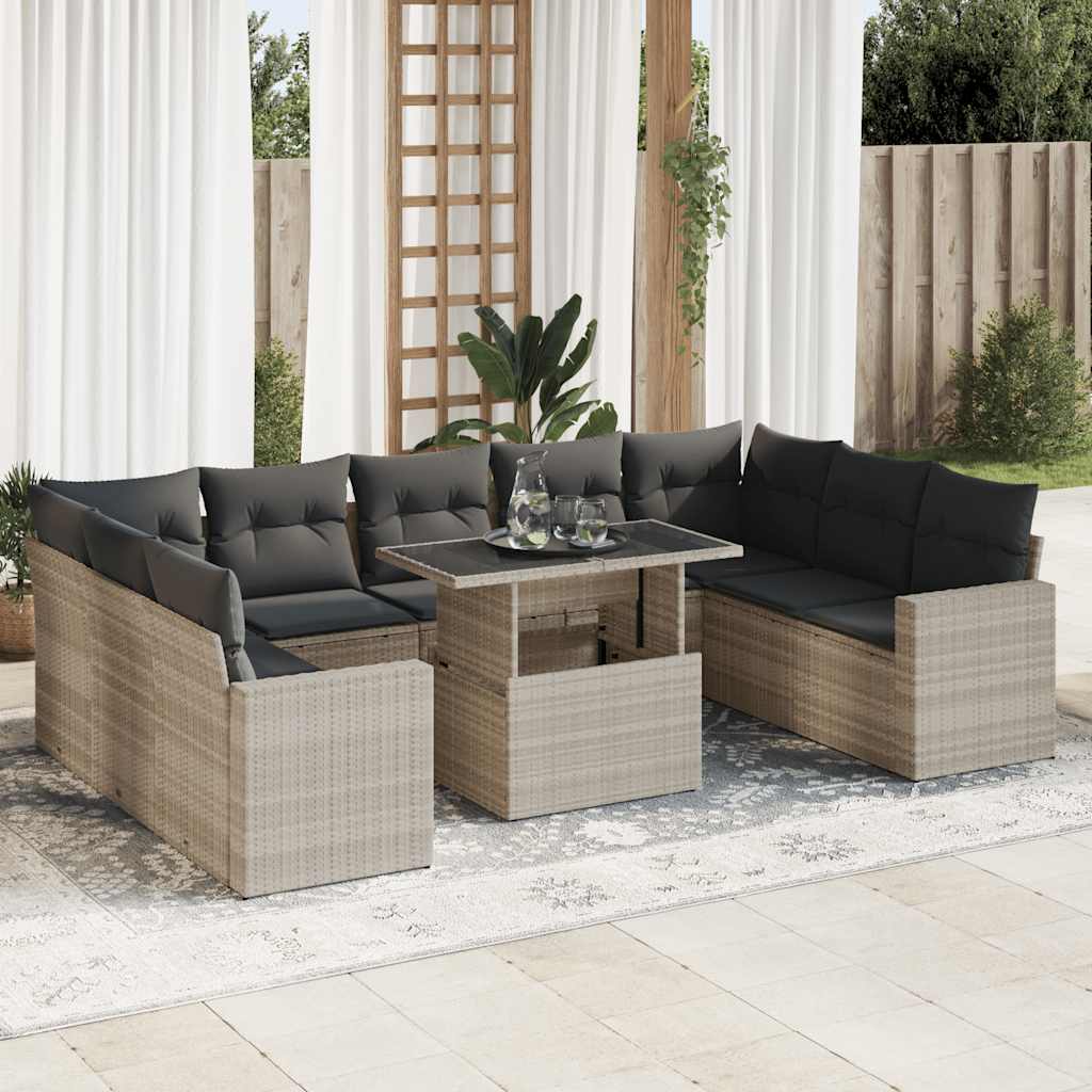 vidaXL 10-Piece Lounge Set with Cushions Poly Rattan Black