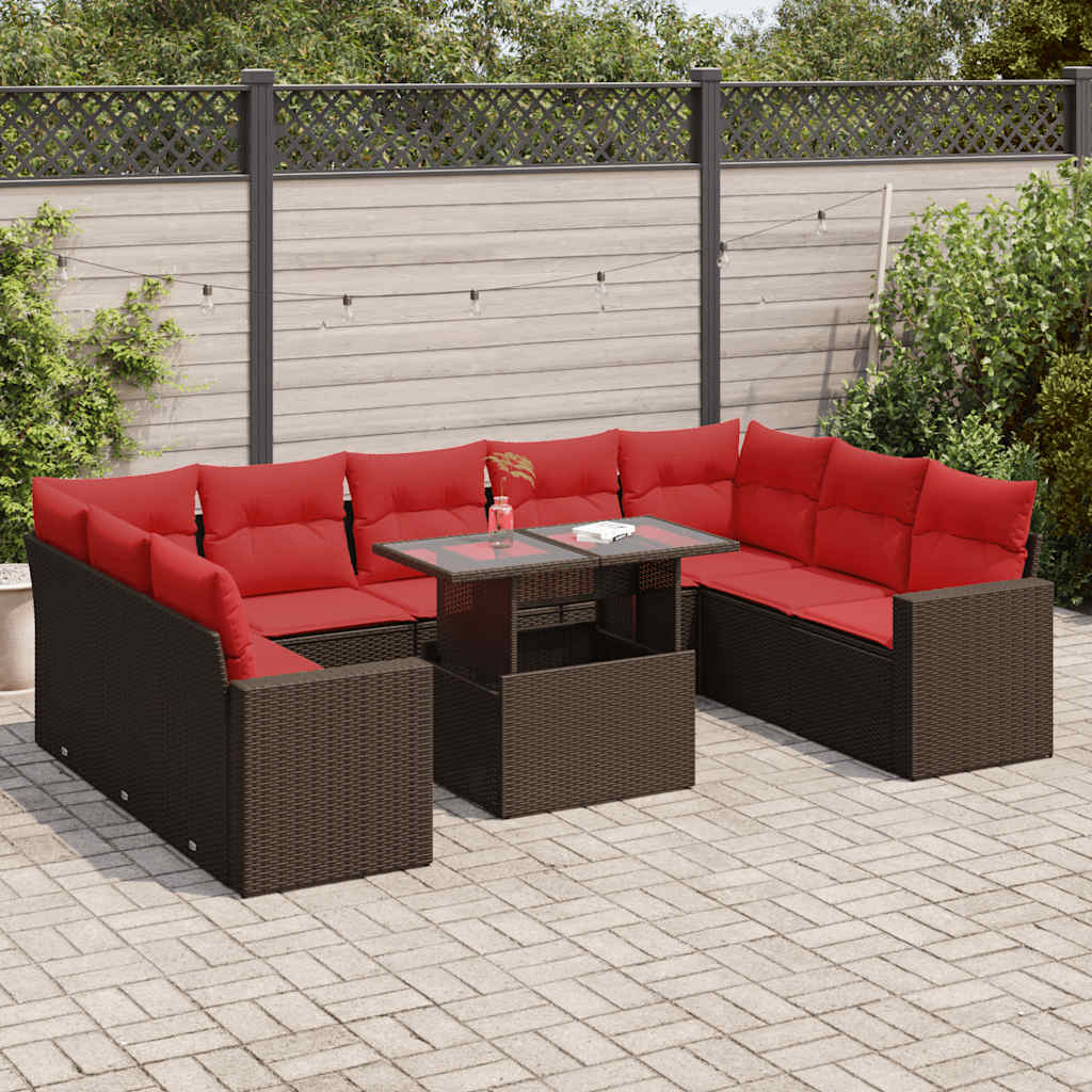 vidaXL 10-Piece Lounge Set with Cushions Poly Rattan Acacia Grey