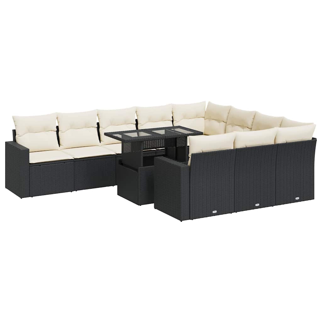 vidaXL 11-delige Loungeset met kussens poly rattan zwart
