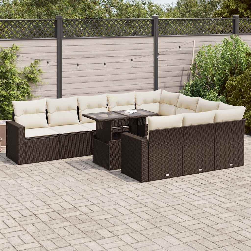 vidaXL 11-delige Loungeset met kussens poly rattan zwart