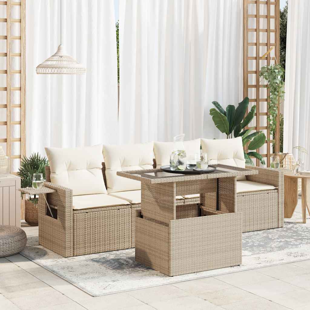 vidaXL 5-piece Lounge Set with Cushions Poly Rattan Black