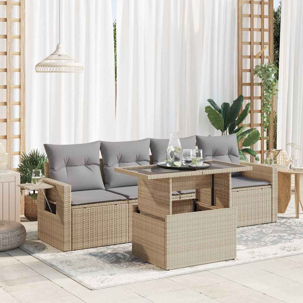 vidaXL 5-piece Lounge Set with Cushions Poly Rattan Black