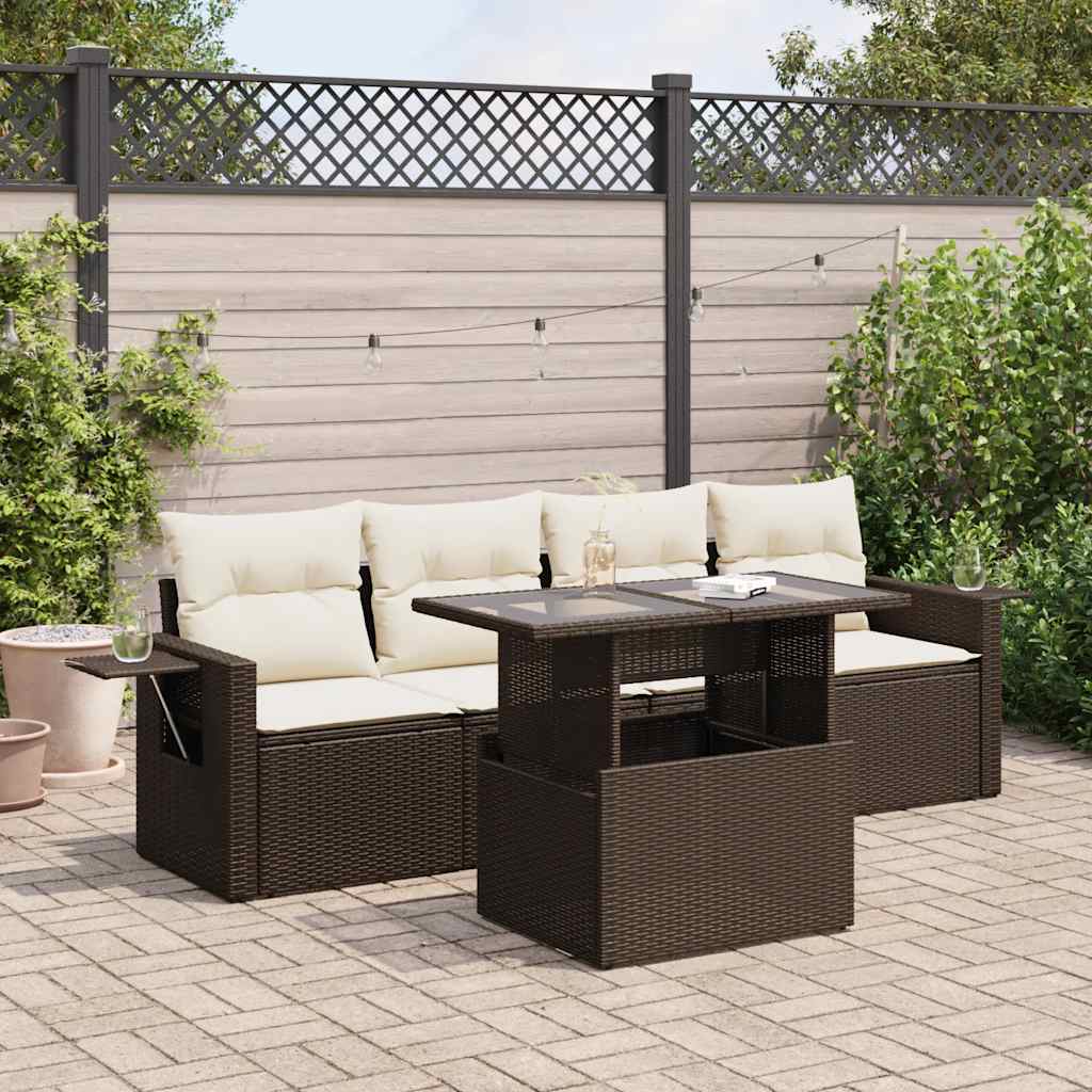 vidaXL 5-piece Lounge Set with Cushions Poly Rattan Black