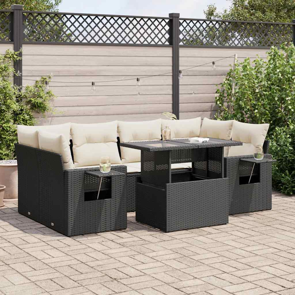 vidaXL 7-delige Loungeset met kussens poly rattan zwart