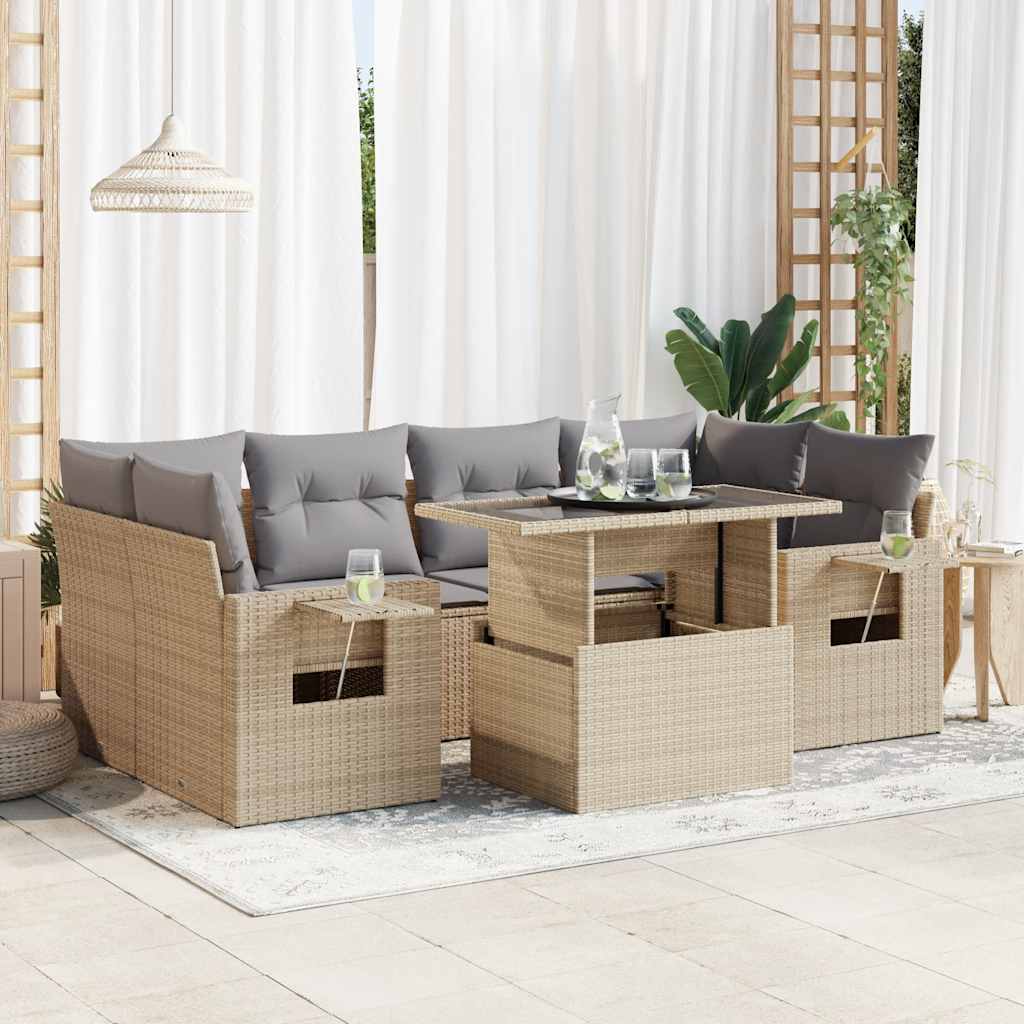 vidaXL 7-delige Loungeset met kussens poly rattan zwart