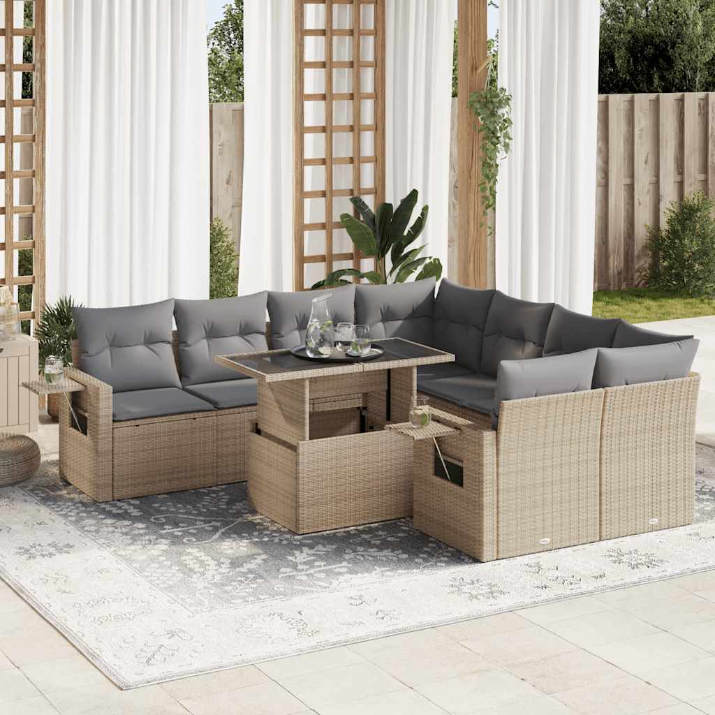 vidaXL 9-piece Poly Rattan Lounge Set with Cushions Black