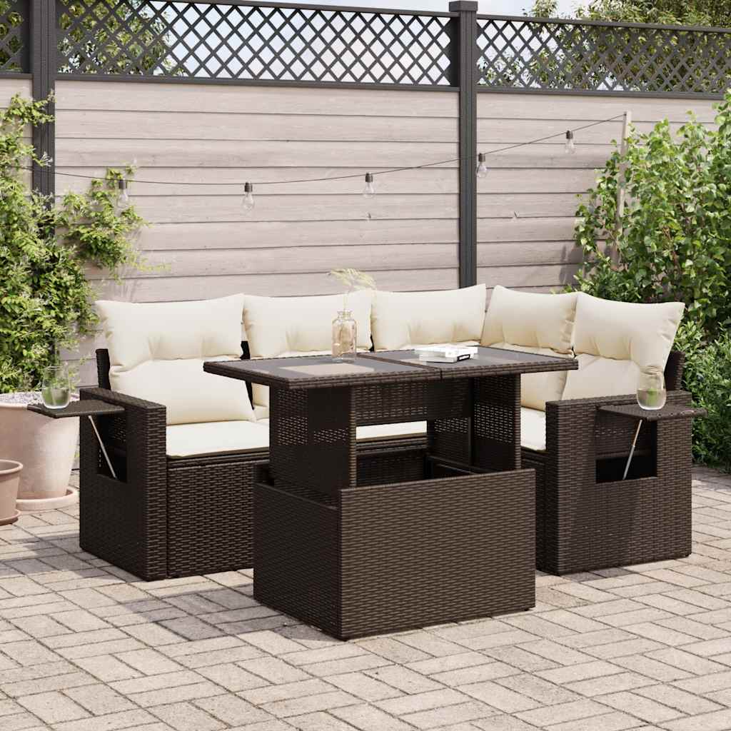 vidaXL 5-delige Loungeset met kussens poly rattan zwart