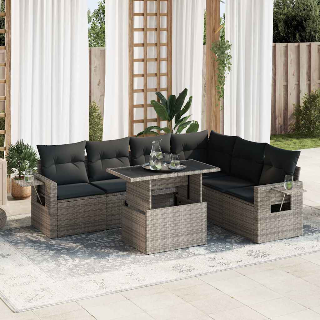 vidaXL 7-Piece Lounge Set with Cushions Poly Rattan Black
