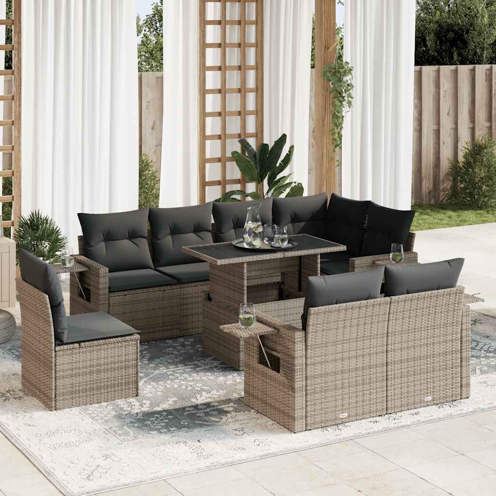vidaXL 9-delige Loungeset met kussens poly rattan zwart