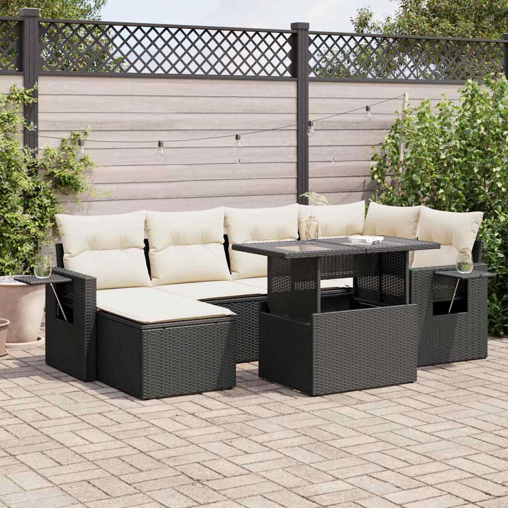 vidaXL 7-delige Loungeset met kussens poly rattan zwart