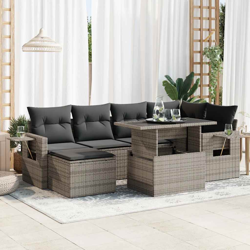 vidaXL 7-delige Loungeset met kussens poly rattan zwart