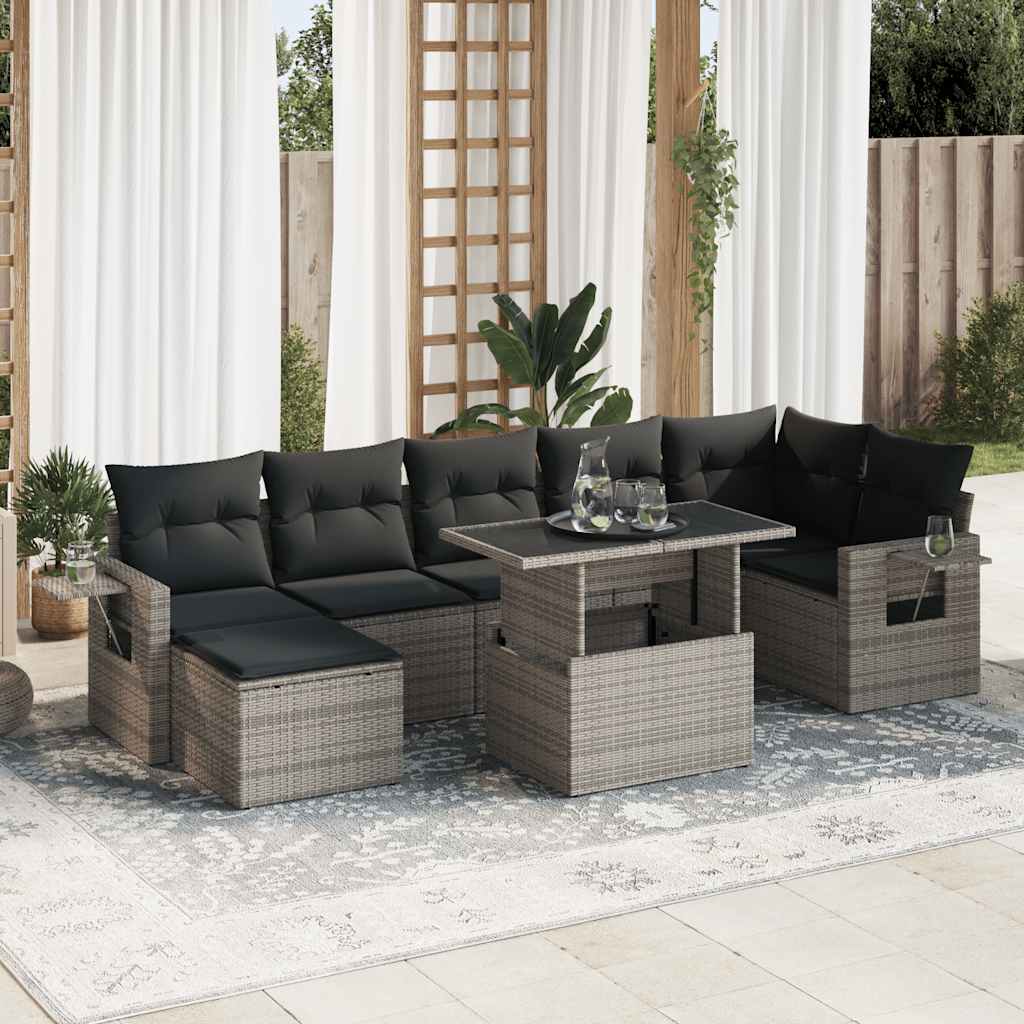 vidaXL 8-delige Loungeset met kussens poly rattan zwart
