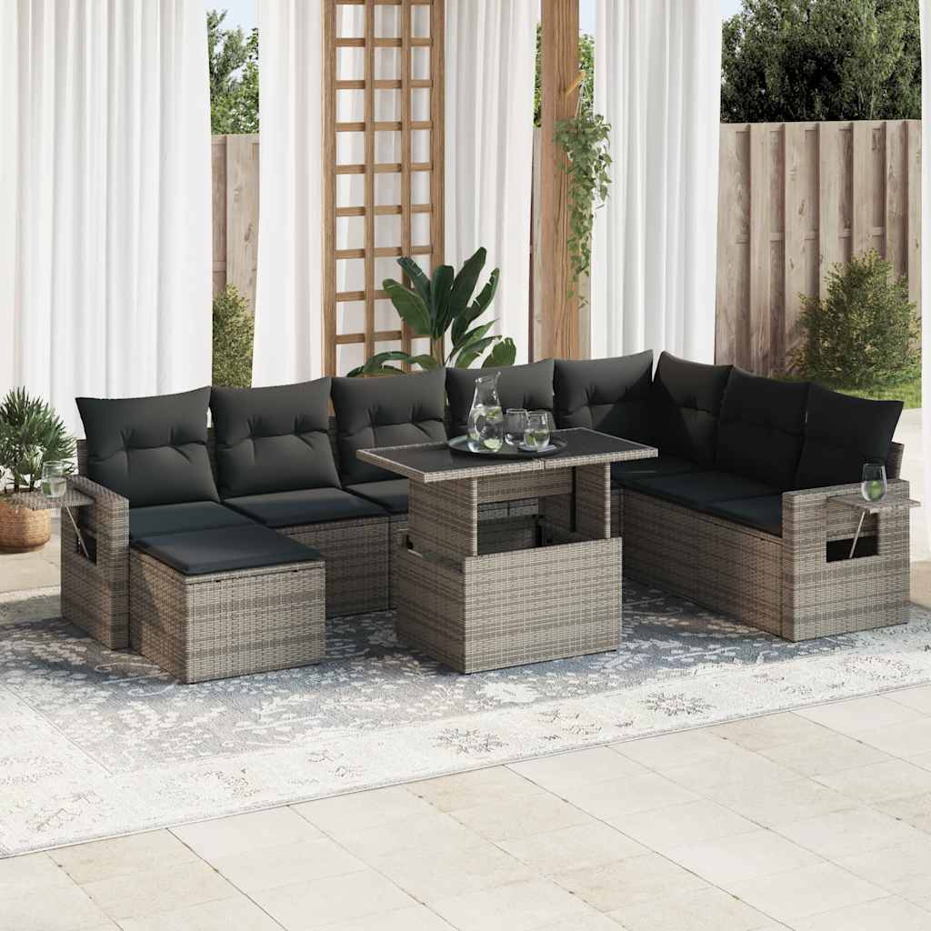 vidaXL 9-delige Loungeset met kussens poly rattan zwart