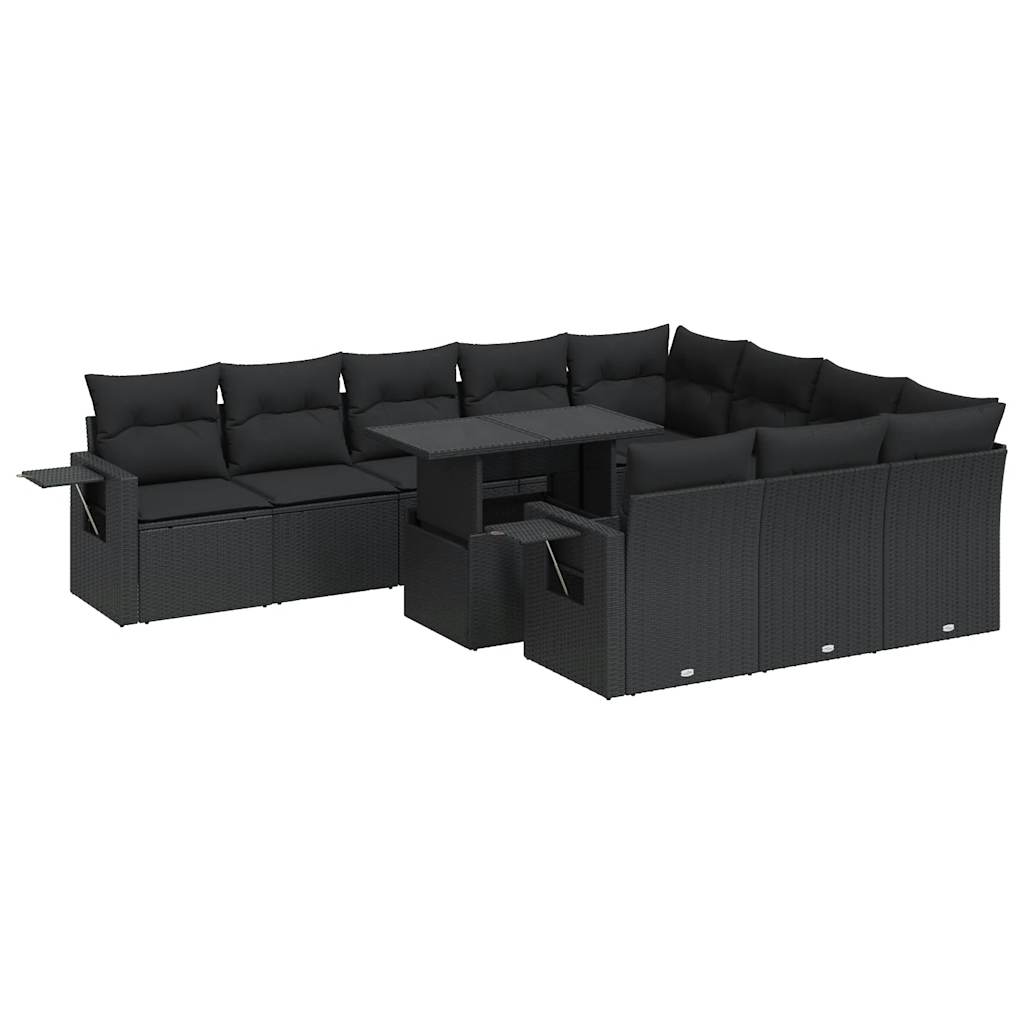 vidaXL 11-Piece Lounge Set with Cushions Poly Rattan Black