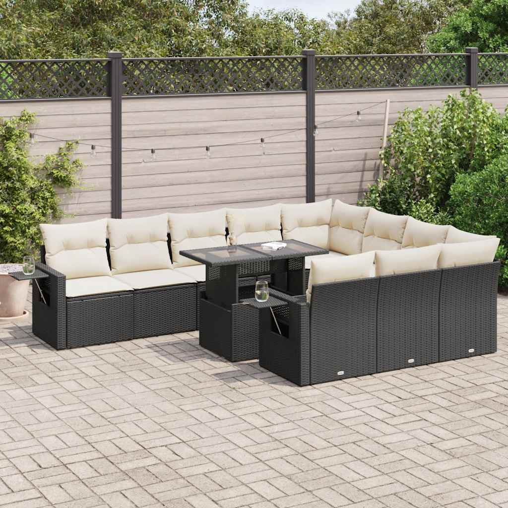 vidaXL 11-Piece Lounge Set with Cushions Poly Rattan Black