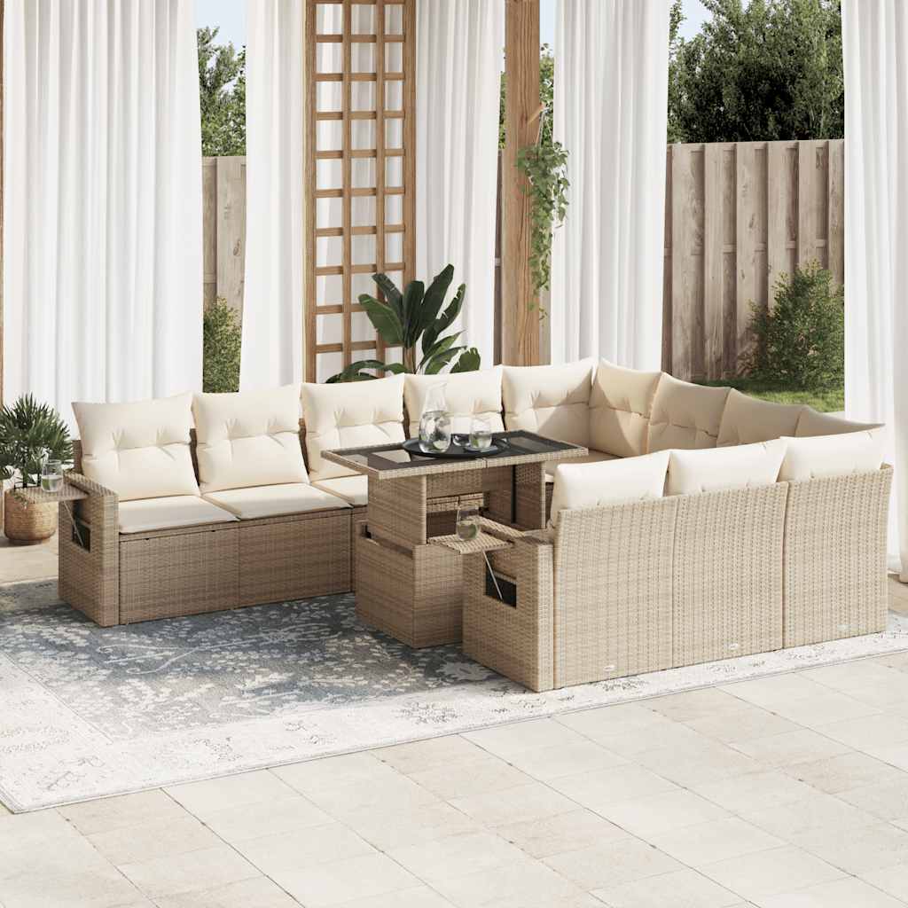 vidaXL 11-Piece Lounge Set with Cushions Poly Rattan Black