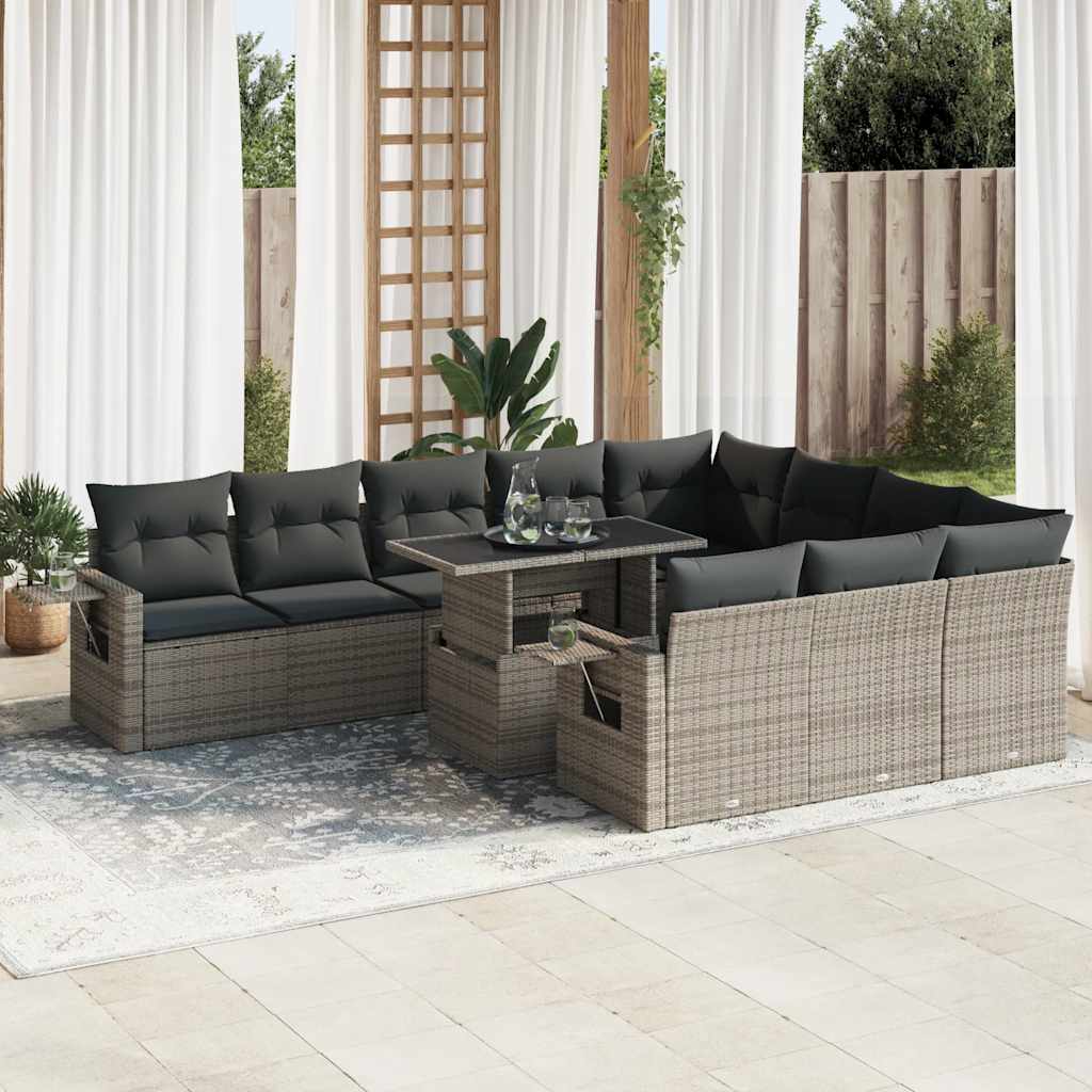 vidaXL 11-Piece Lounge Set with Cushions Poly Rattan Black